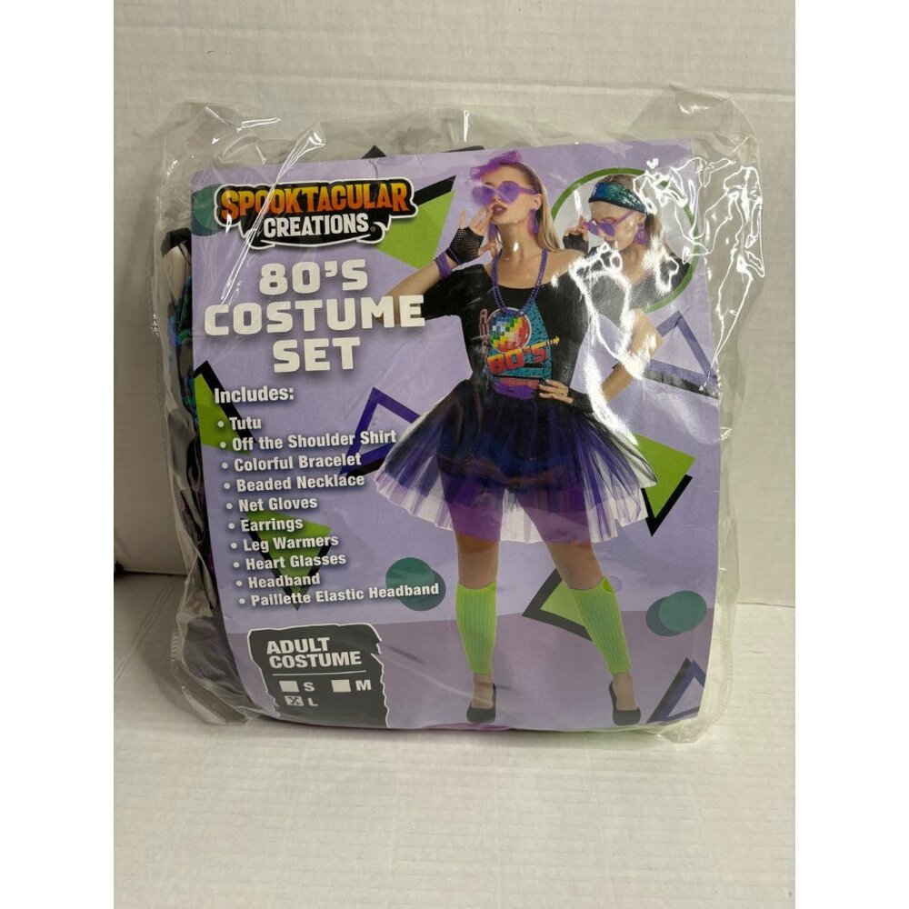 80s Costume Set Funky Punk Valley Girl Dancer Halloween Colorful Adult Large New